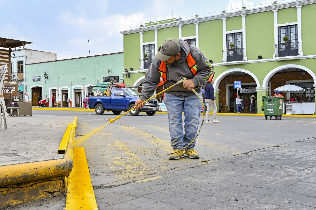 Trabajos de balizaje continuarán en el primer cuadro de la ciudad en Huamantla